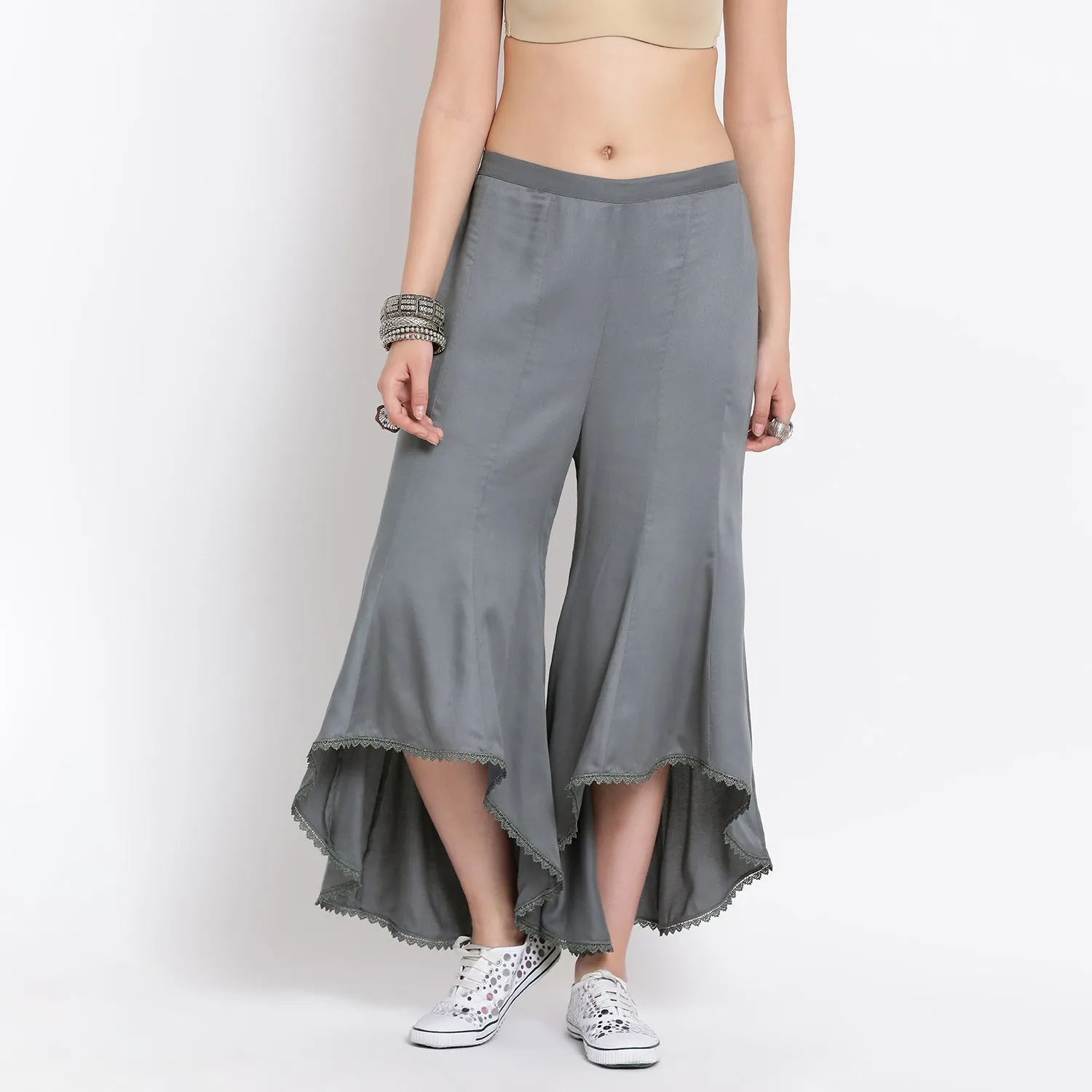 Blue viscose asymmetrical flared plazzo