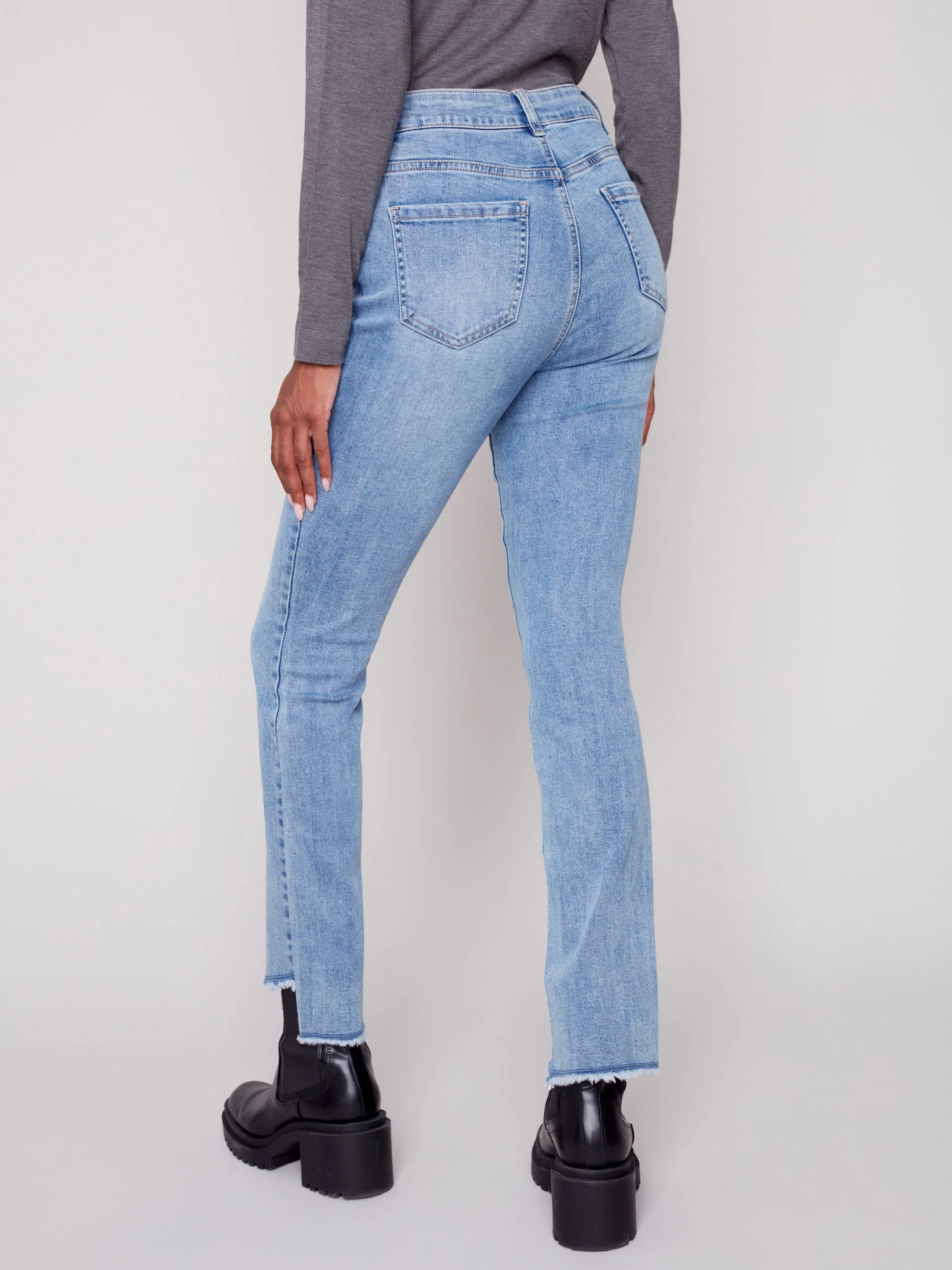 Bootcut Jeans with Asymmetrical Fringed Hem - Light Blue