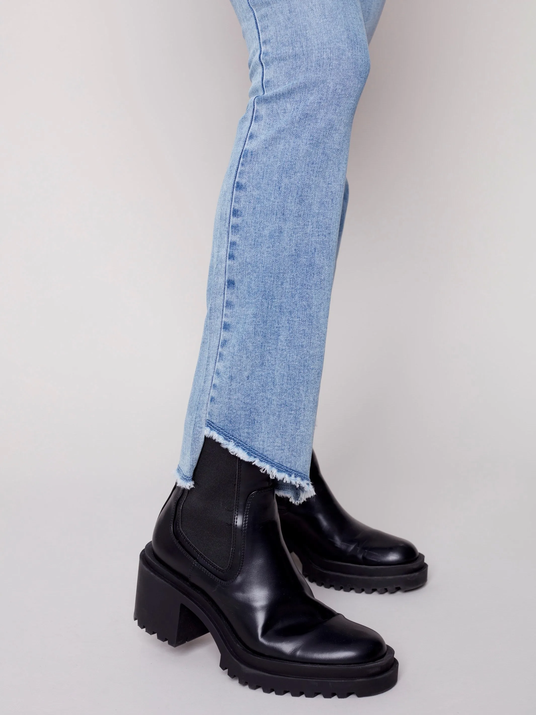 Bootcut Jeans with Asymmetrical Fringed Hem - Light Blue