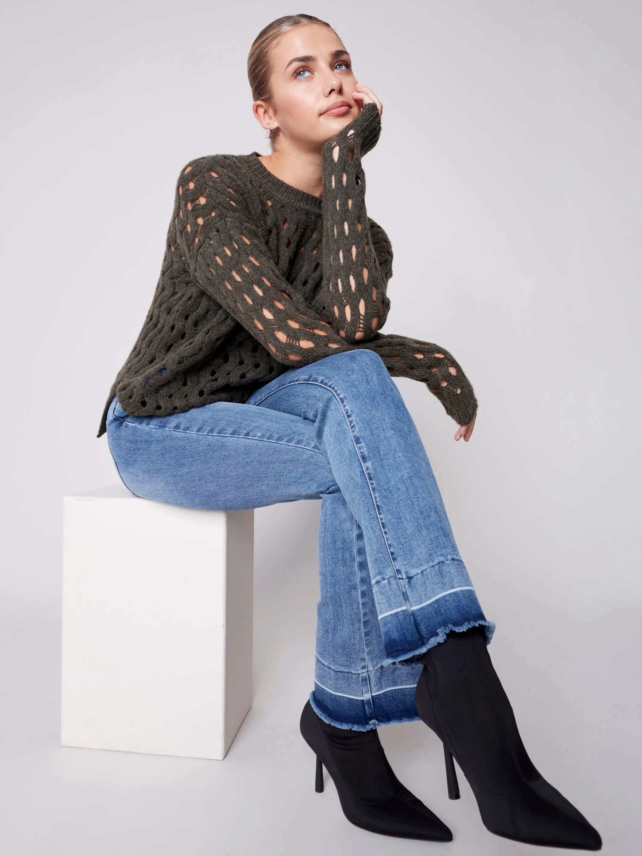 Bootcut Jeans with Contrast Cuff - Medium Blue