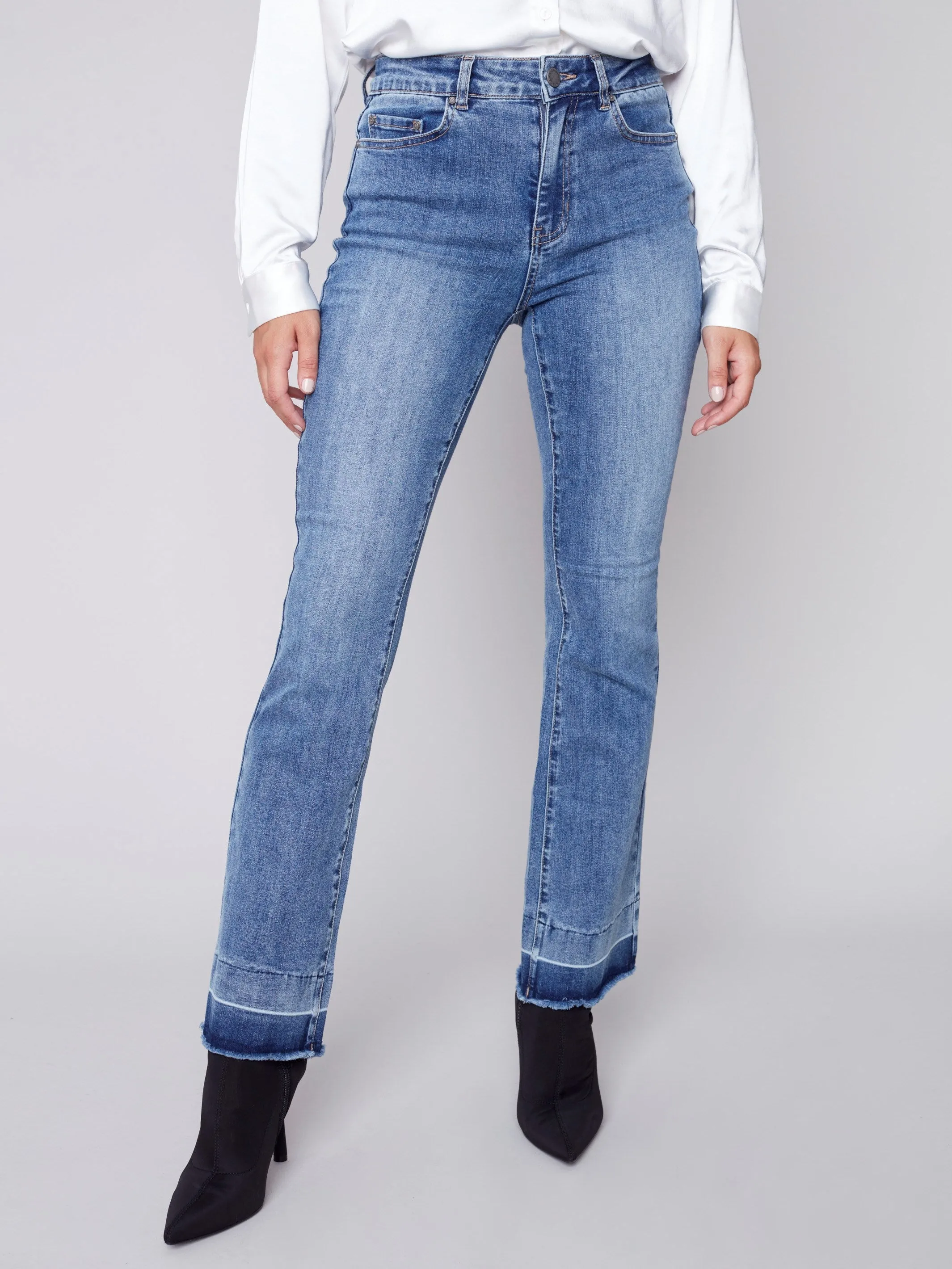 Bootcut Jeans with Contrast Cuff - Medium Blue