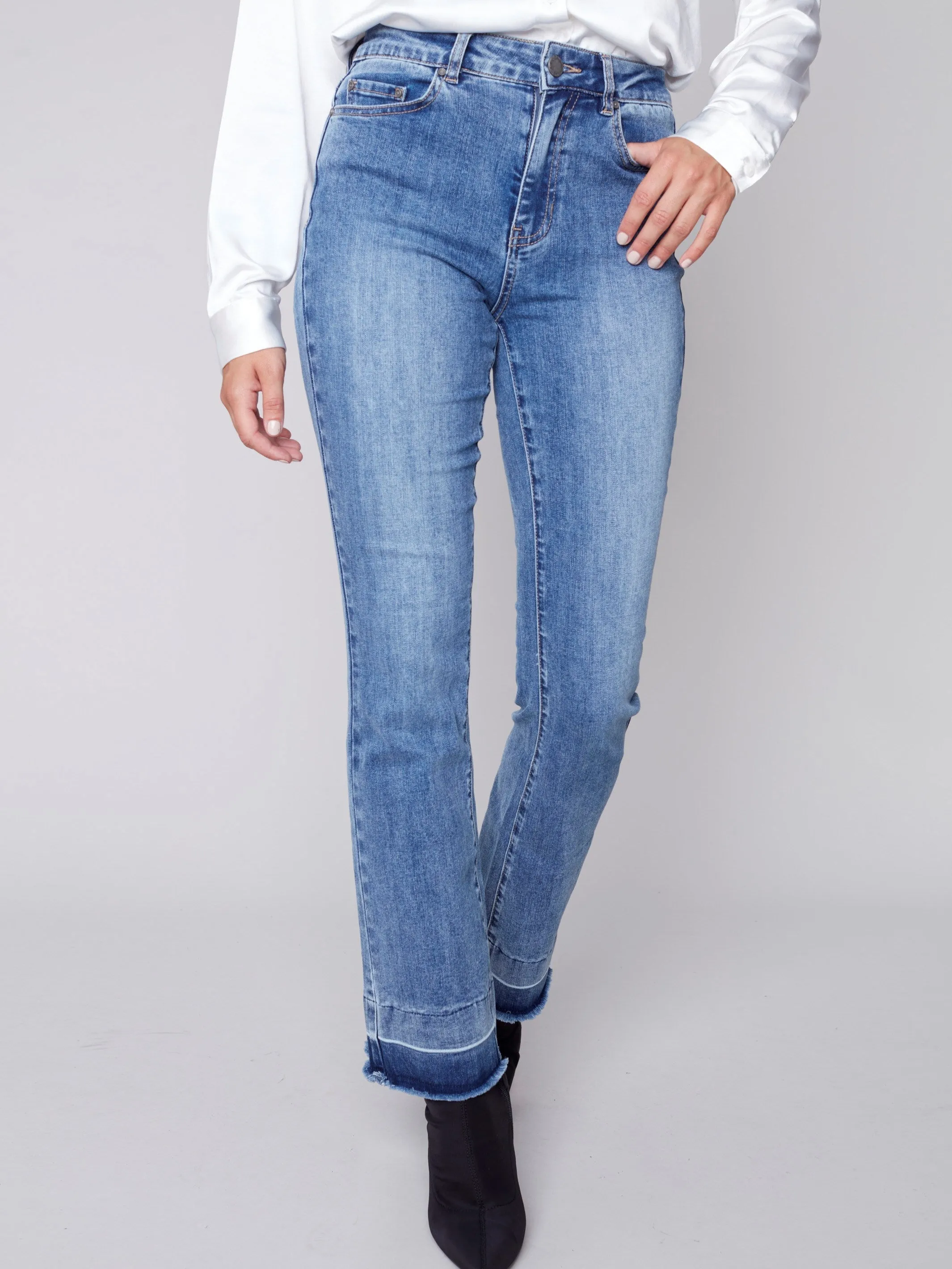 Bootcut Jeans with Contrast Cuff - Medium Blue