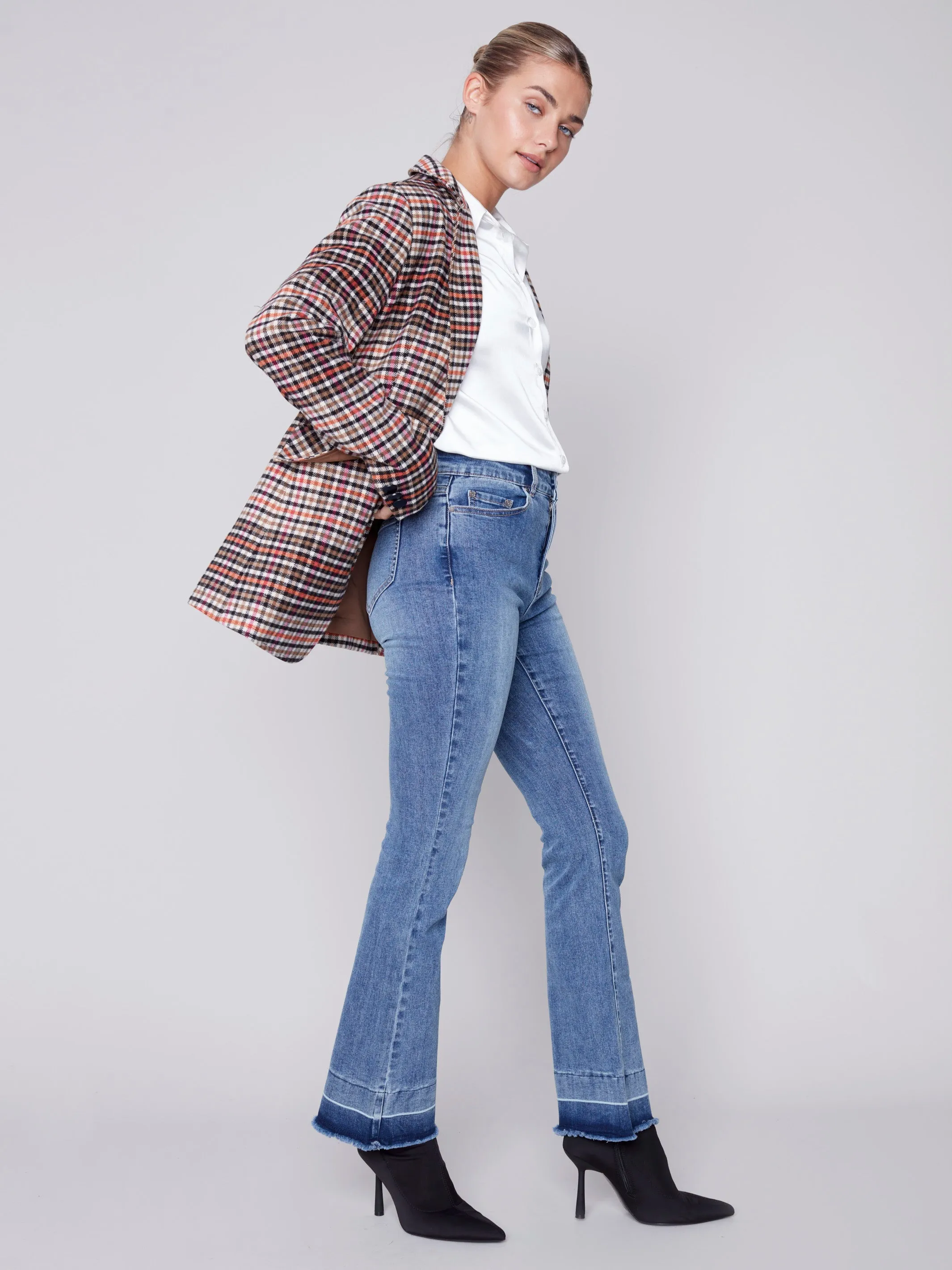 Bootcut Jeans with Contrast Cuff - Medium Blue