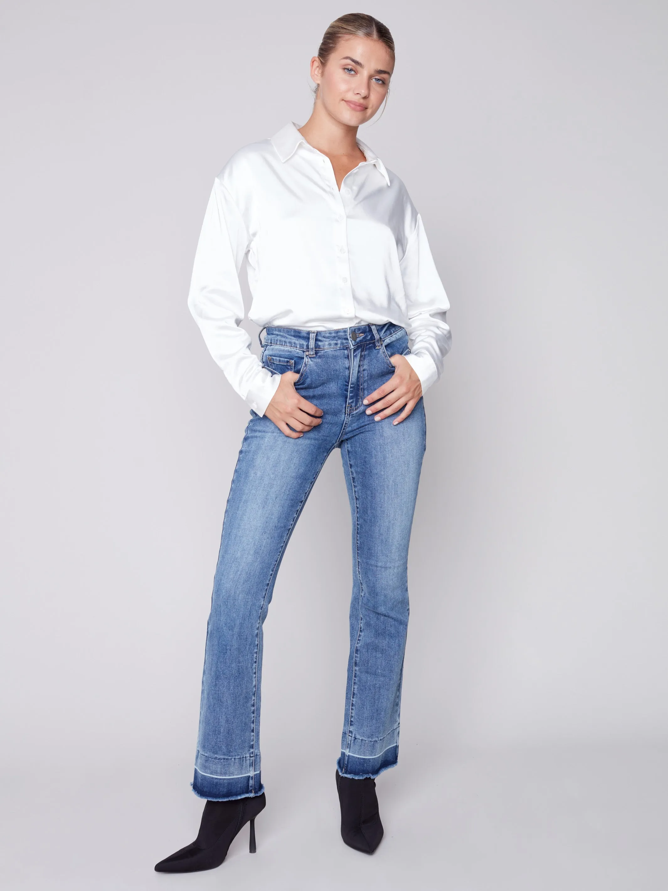 Bootcut Jeans with Contrast Cuff - Medium Blue