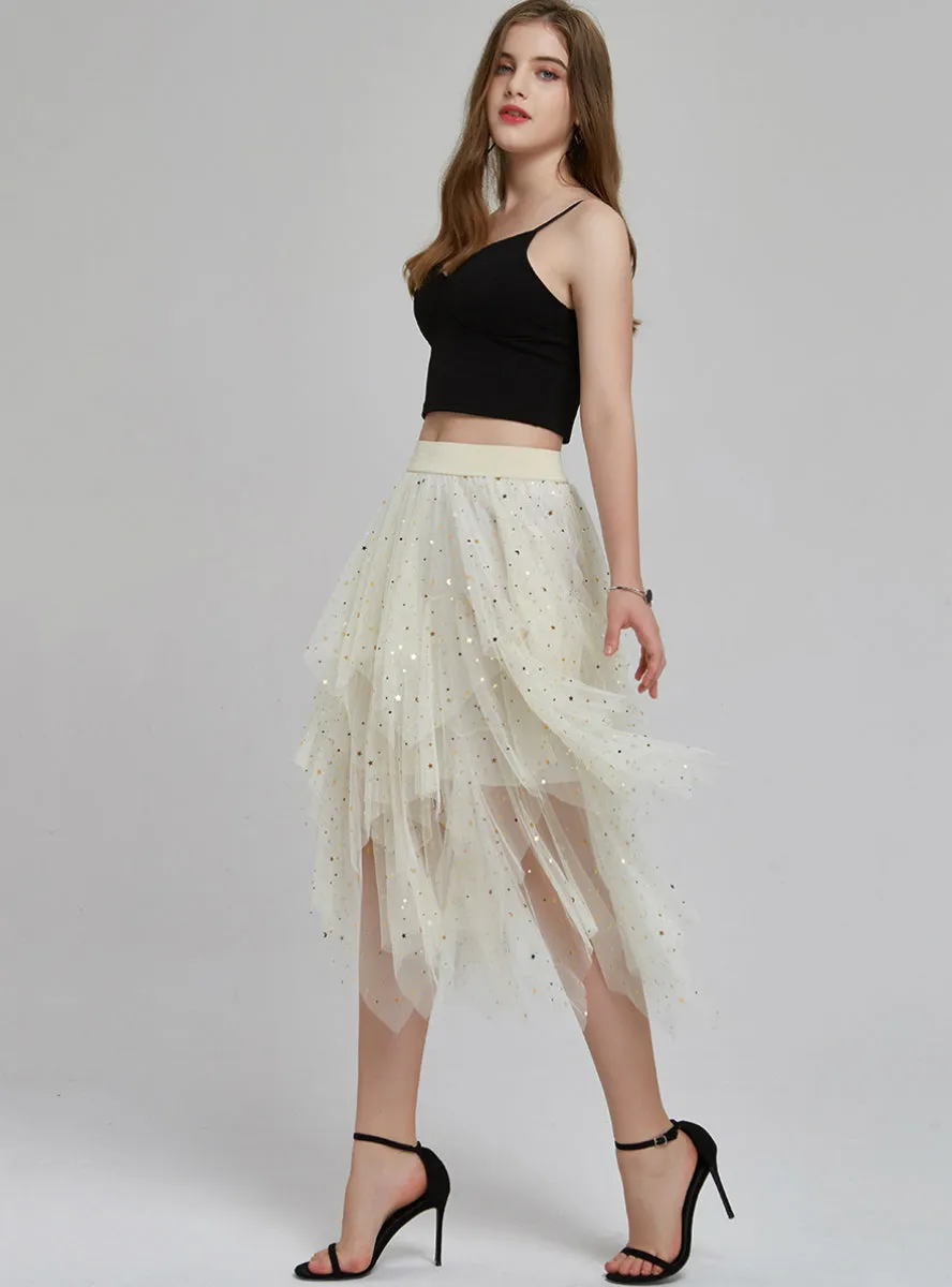 Cake Skirt Sequined Star Skirt Irregular Mesh Skirt