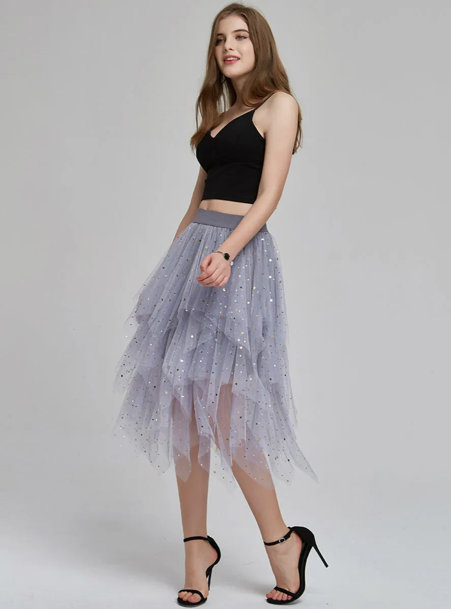 Cake Skirt Sequined Star Skirt Irregular Mesh Skirt