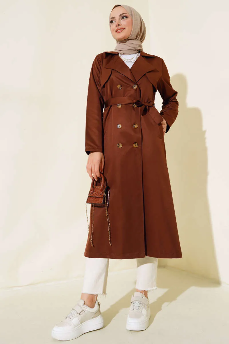 Eight-Button Belted Trench Coat Brown