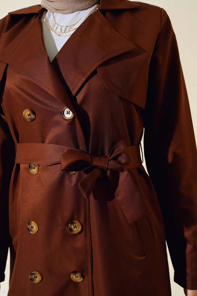 Eight-Button Belted Trench Coat Brown