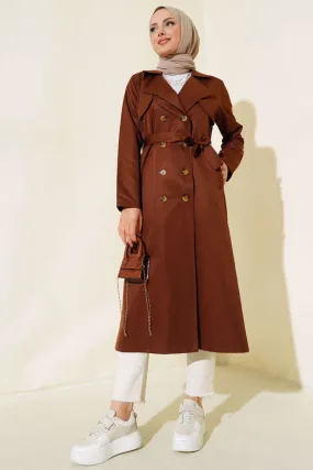 Eight-Button Belted Trench Coat Brown