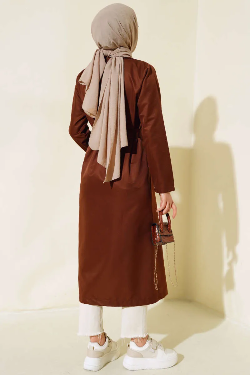 Eight-Button Belted Trench Coat Brown