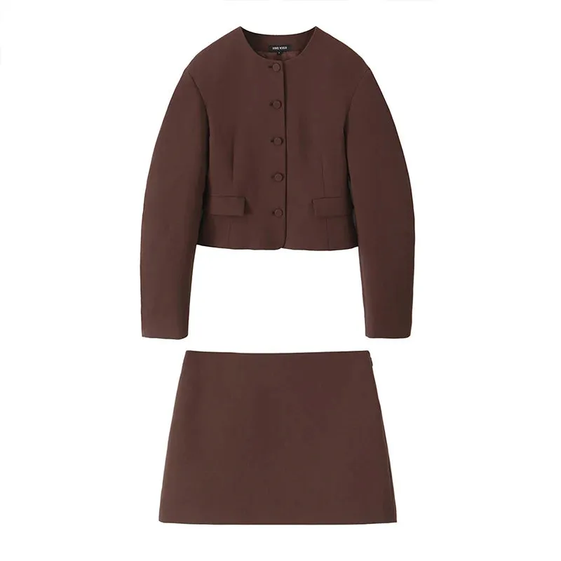 Elegant Brown Blazer jacket and Mini Skirt Set