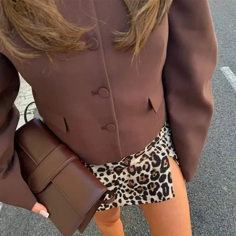 Elegant Brown Blazer jacket and Mini Skirt Set