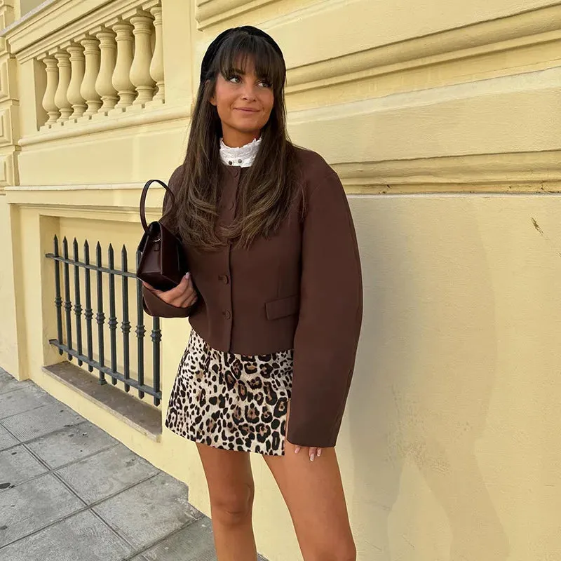 Elegant Brown Blazer jacket and Mini Skirt Set