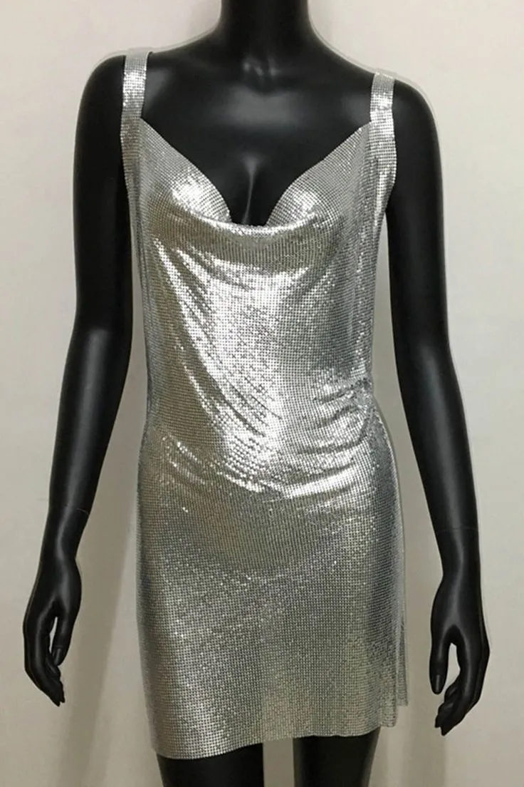 Halter Silver Gold Sequined Homecoming Dresses, LTP3251