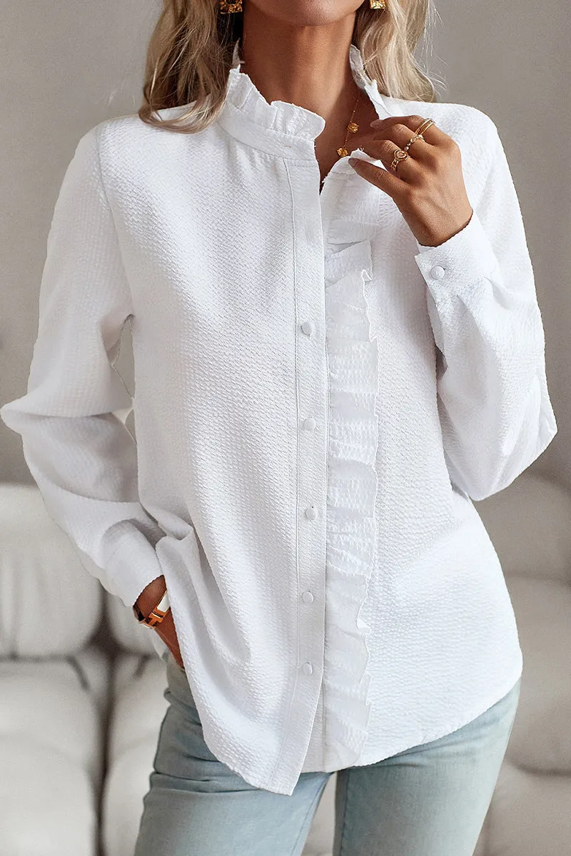 hulianfu British Style Solid Patchwork Lotus Leaf Collar Blouses(4 Colors)
