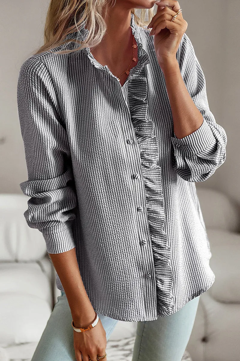 hulianfu British Style Solid Patchwork Lotus Leaf Collar Blouses(4 Colors)
