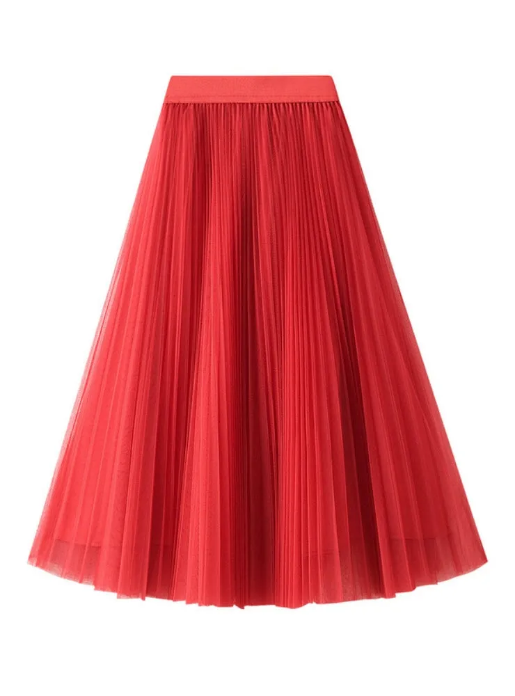 Large Swing Gauze Pleated Skirt