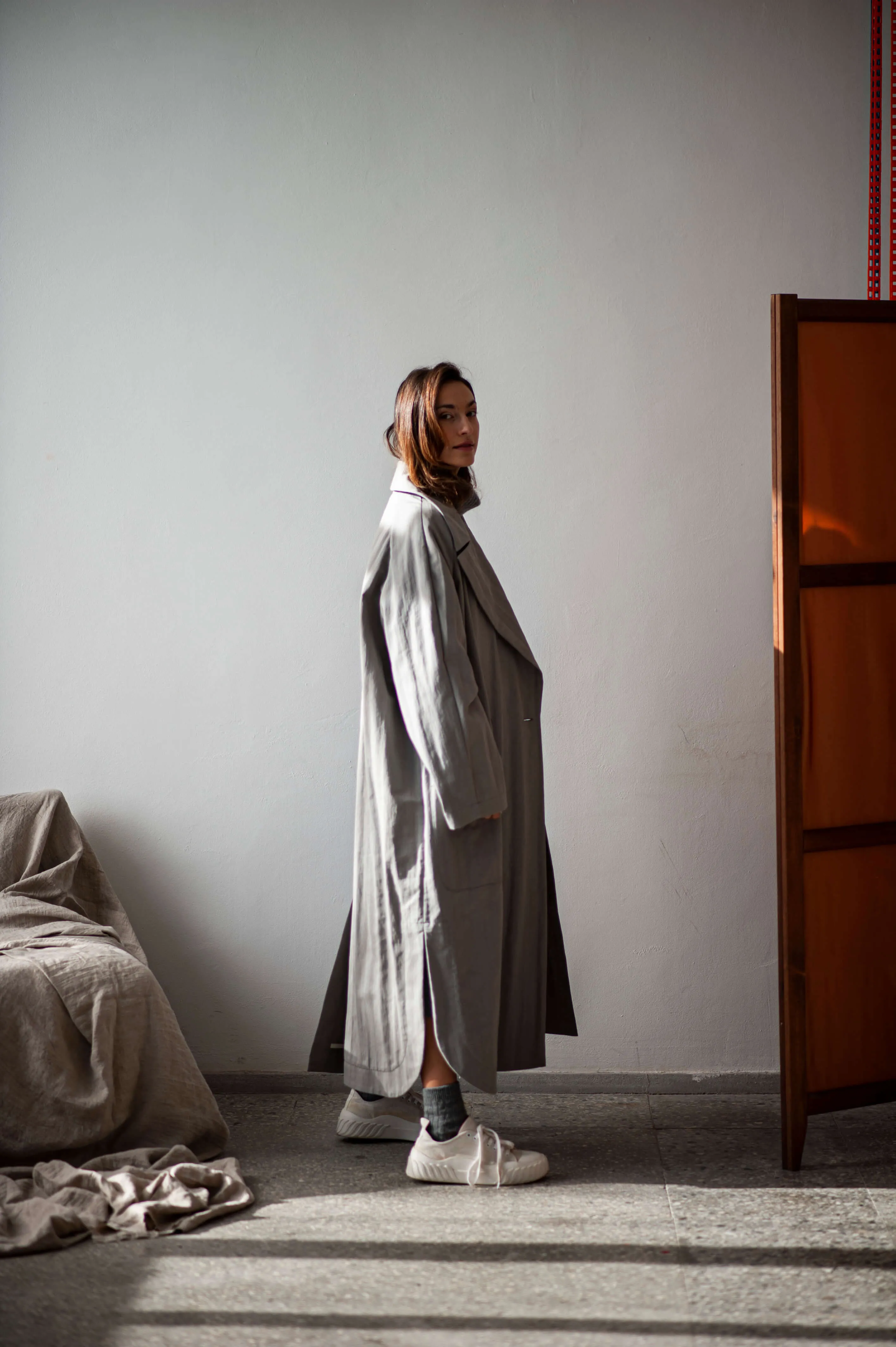 Light grey oversize fit urban trench coat