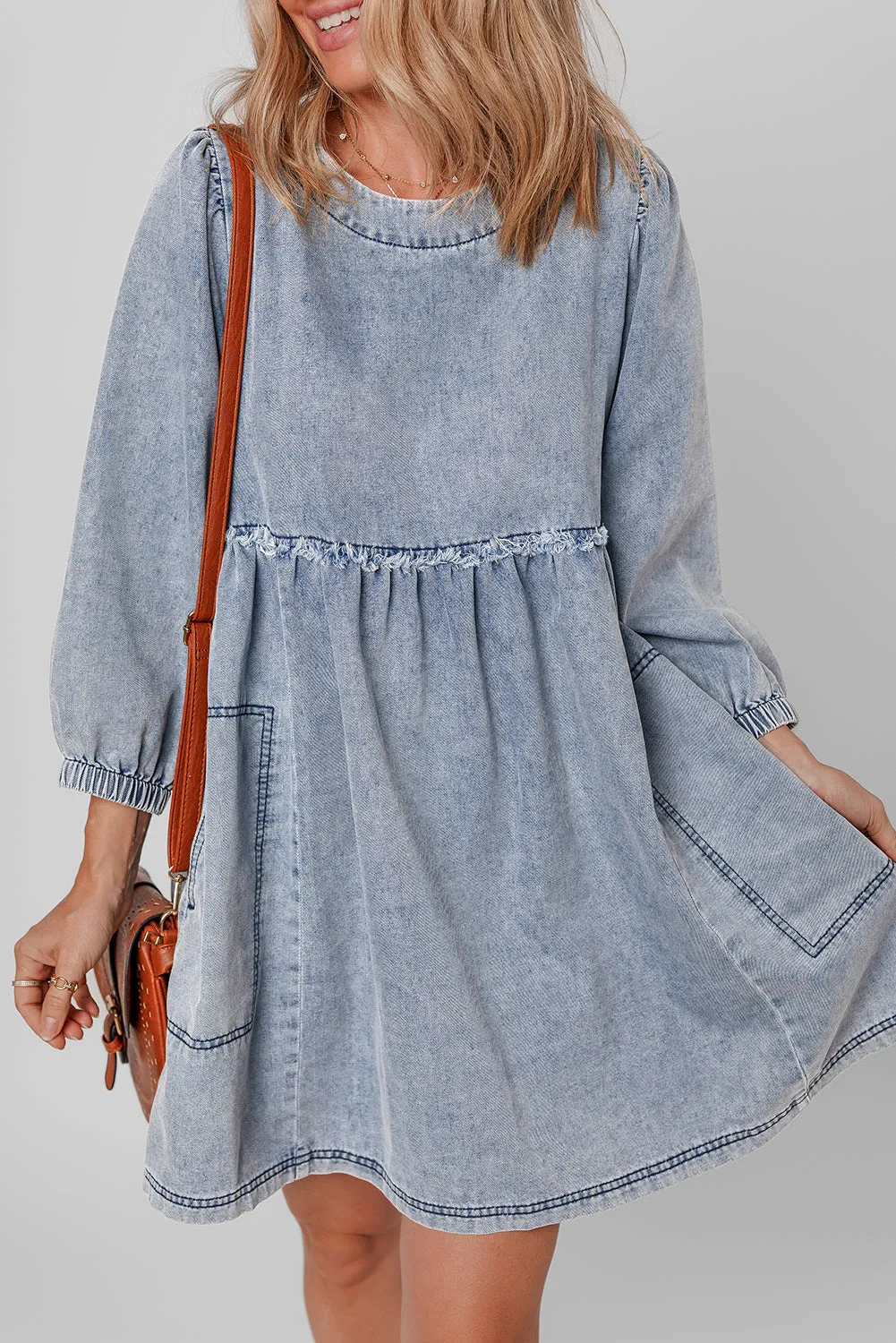 Light Wash High Waist Loose Fit Denim Dress
