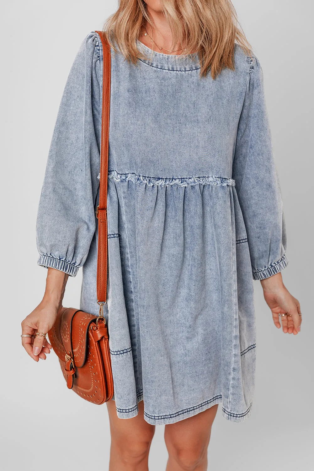 Light Wash High Waist Loose Fit Denim Dress