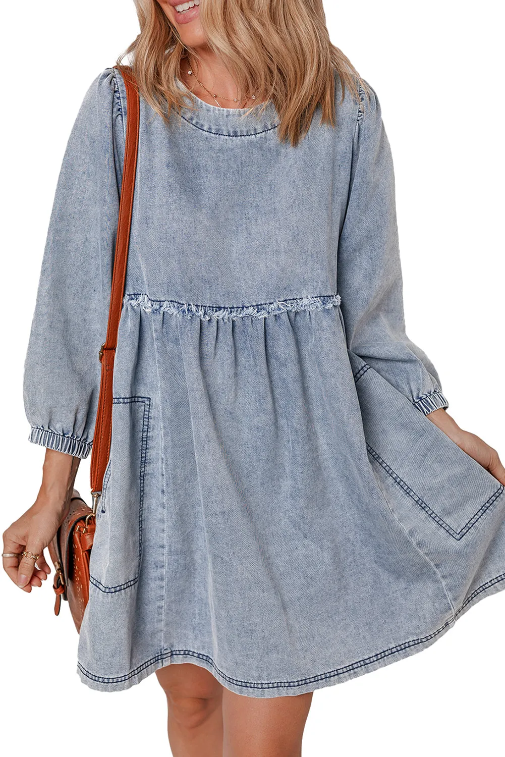 Light Wash High Waist Loose Fit Denim Dress