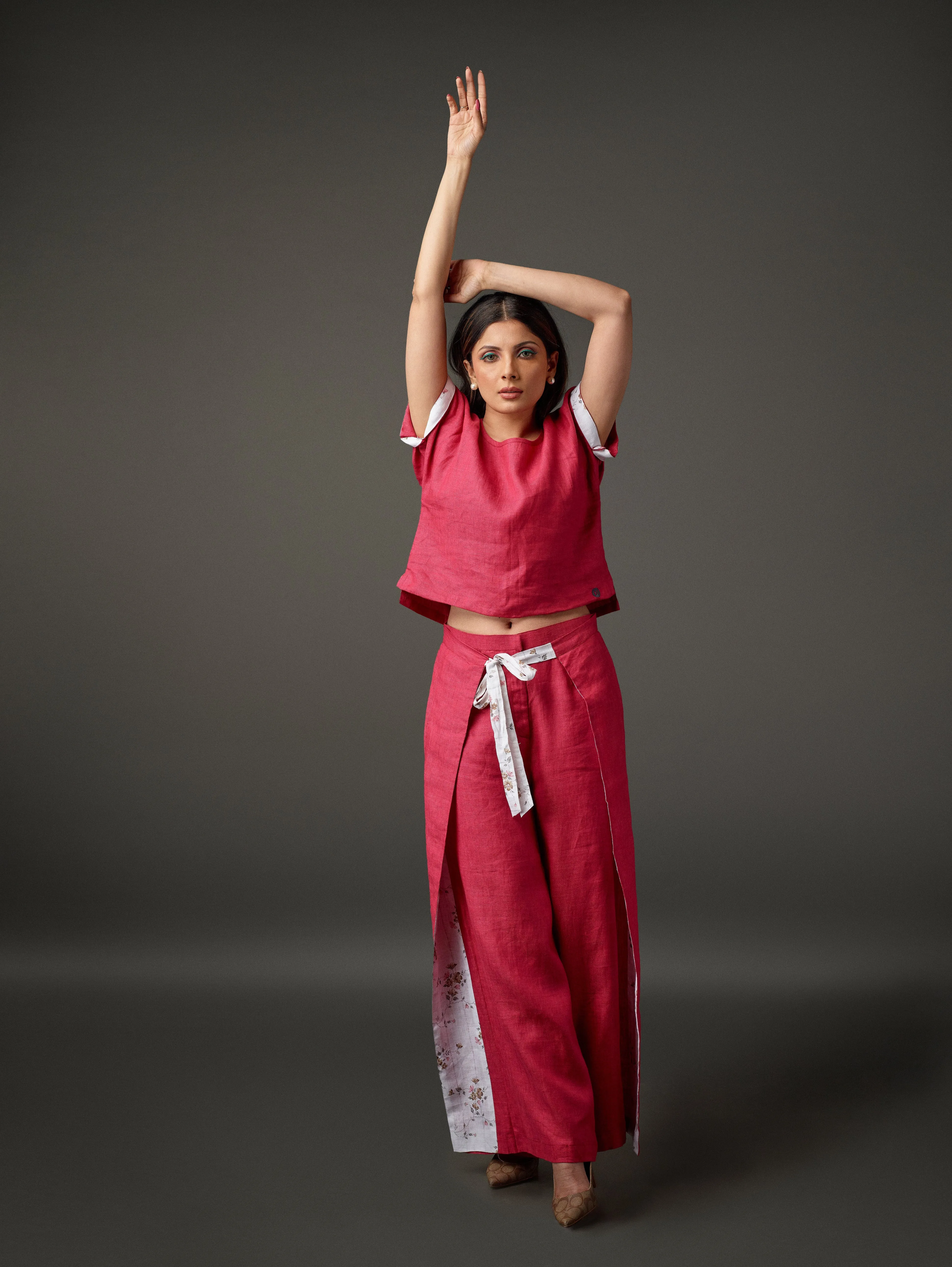 Linen Co-Ord Set of High Low Top & Flared Pant