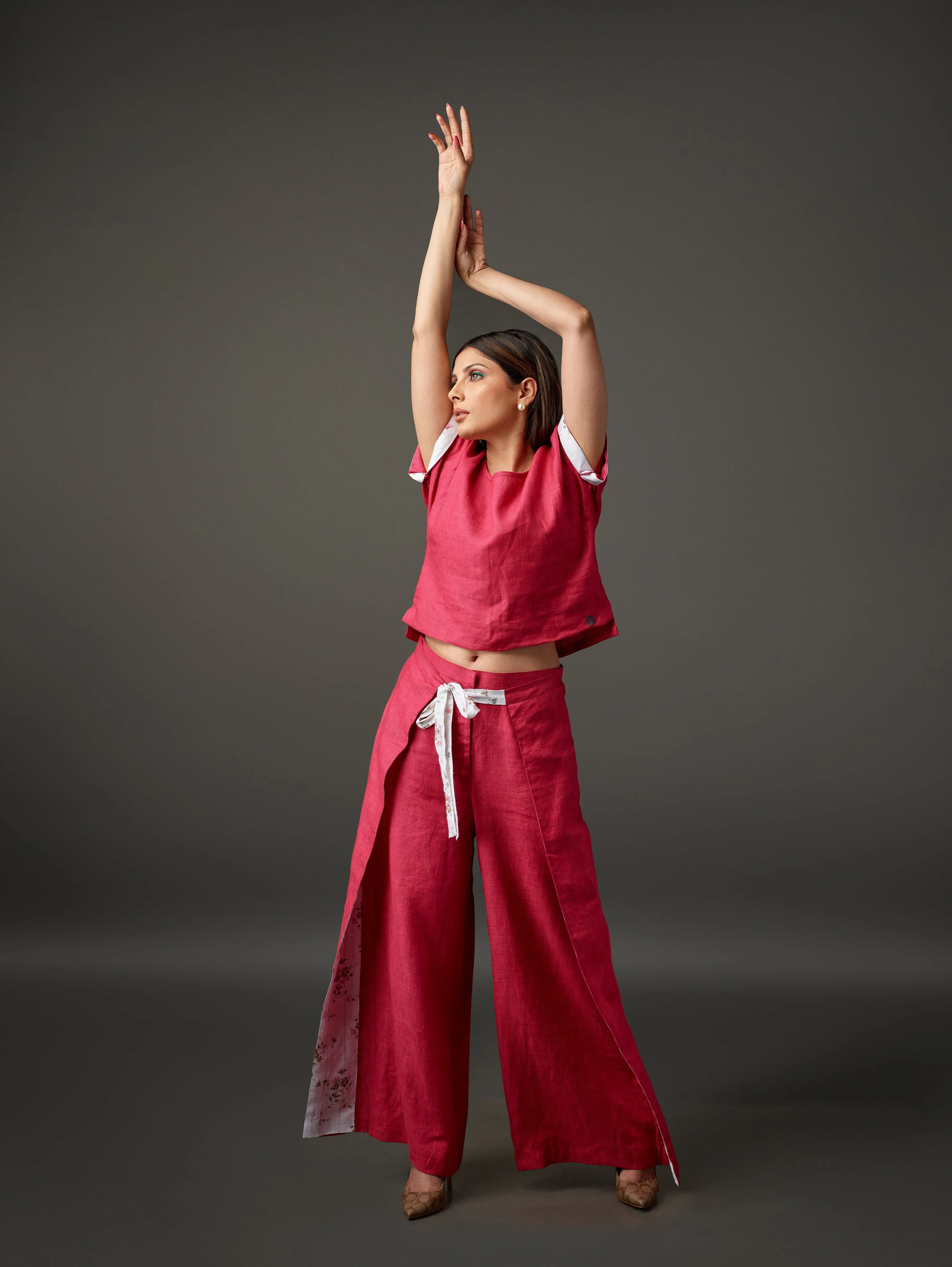 Linen Co-Ord Set of High Low Top & Flared Pant