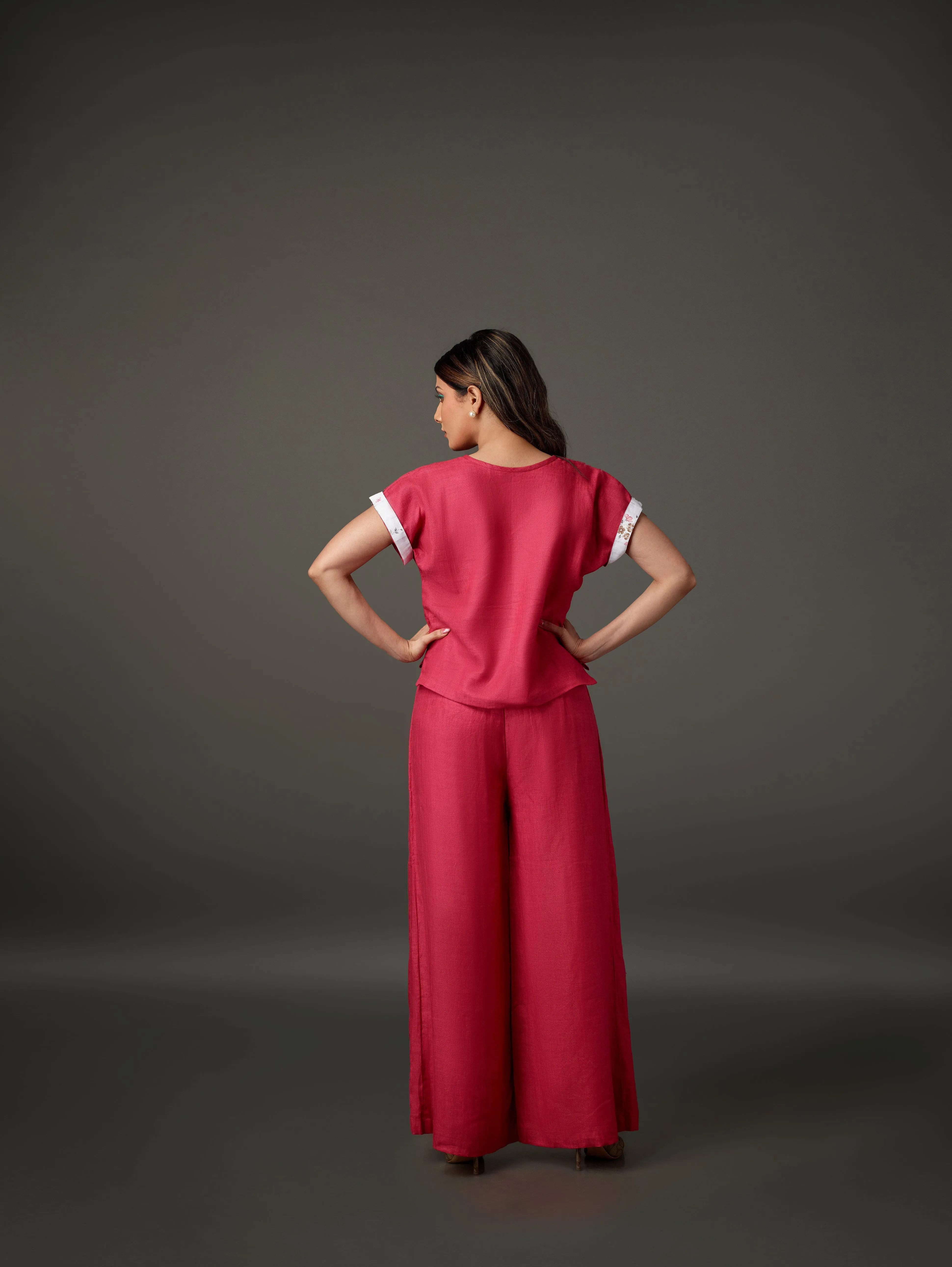 Linen Co-Ord Set of High Low Top & Flared Pant