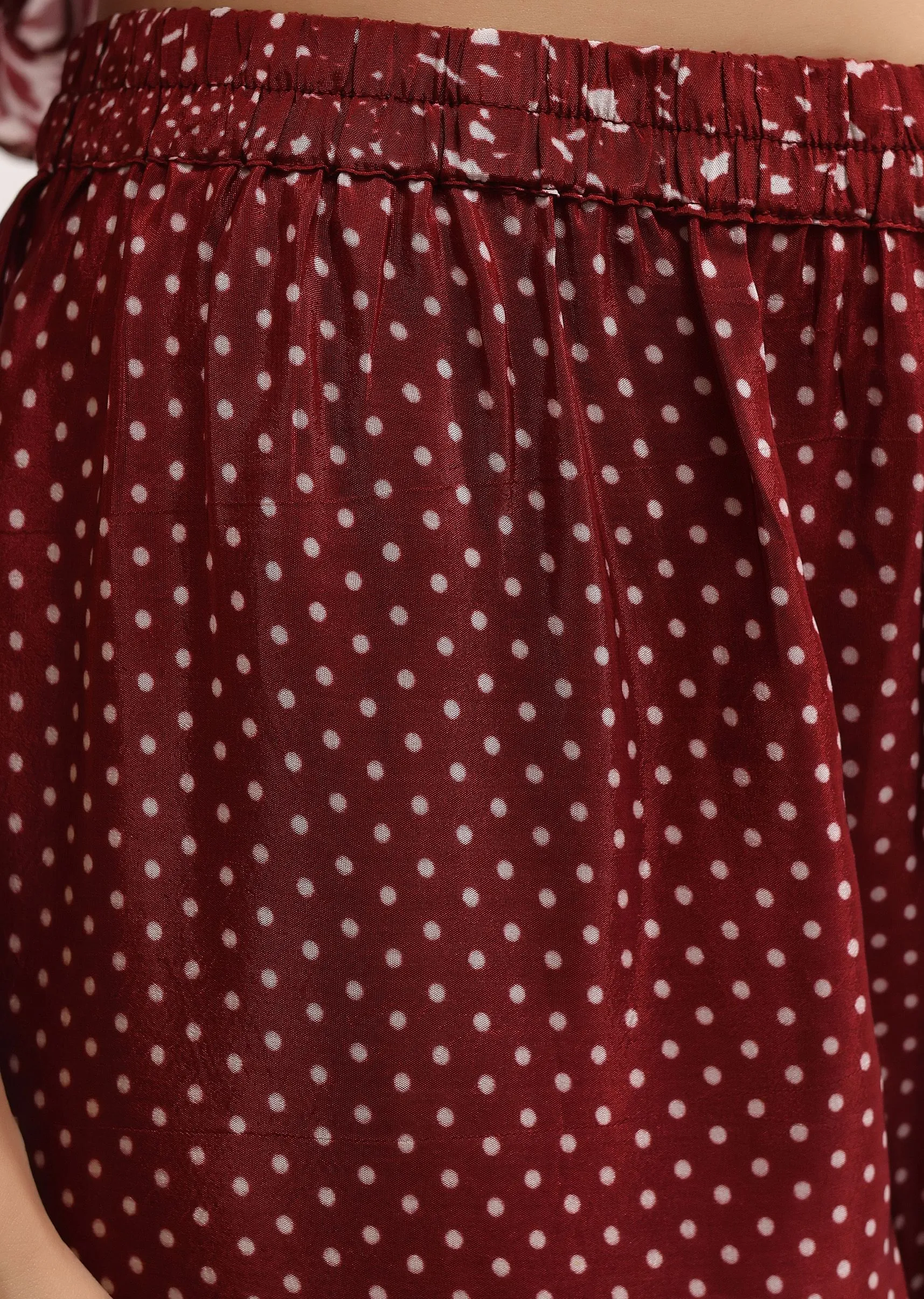 Maroon Printed Crepe Kaftan Kurta Set