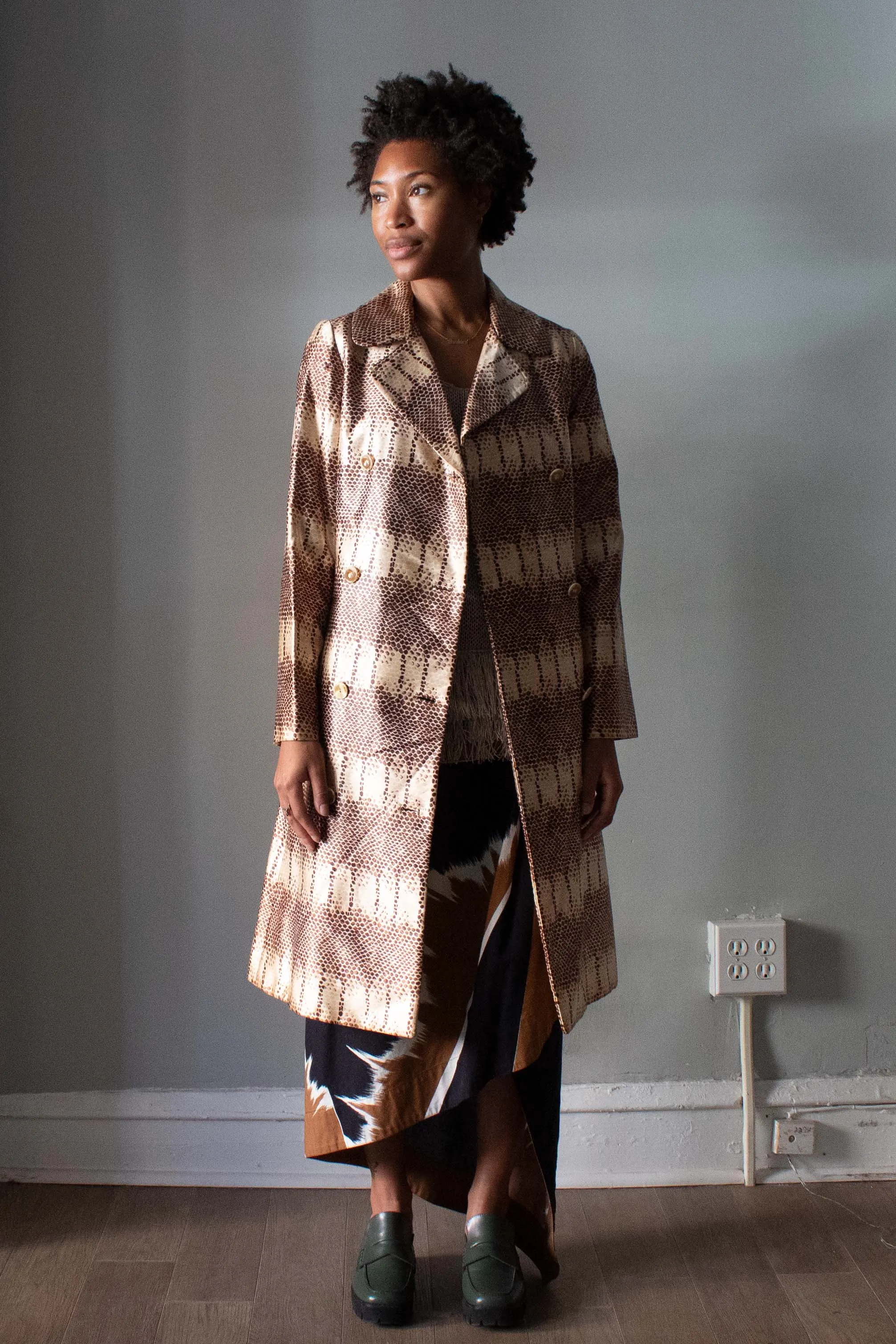 Marsal Park Avenue Snake Print Satin Trench