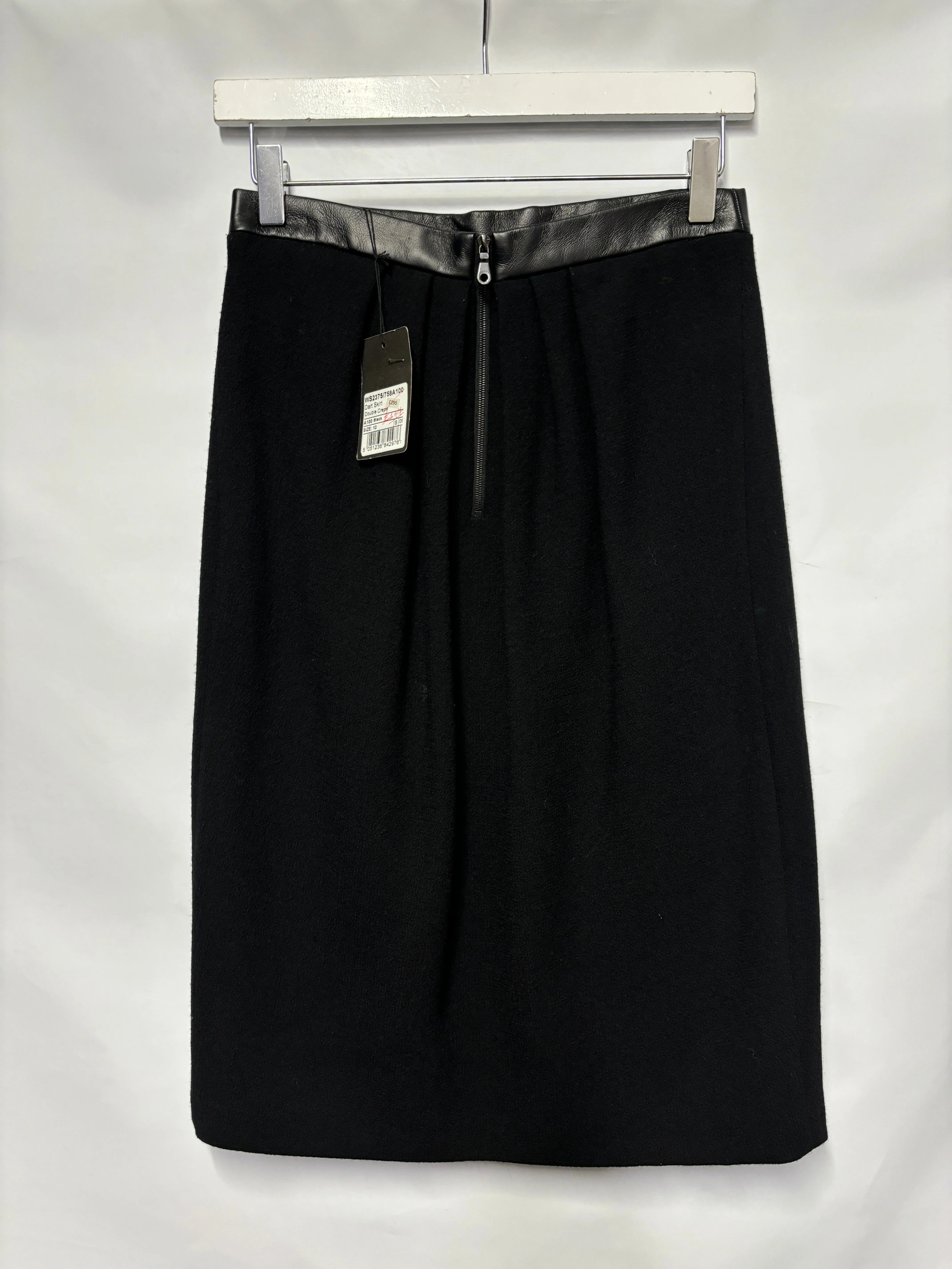 Mulberry Black Wool Crepe Pleat Pencil Skirt 10