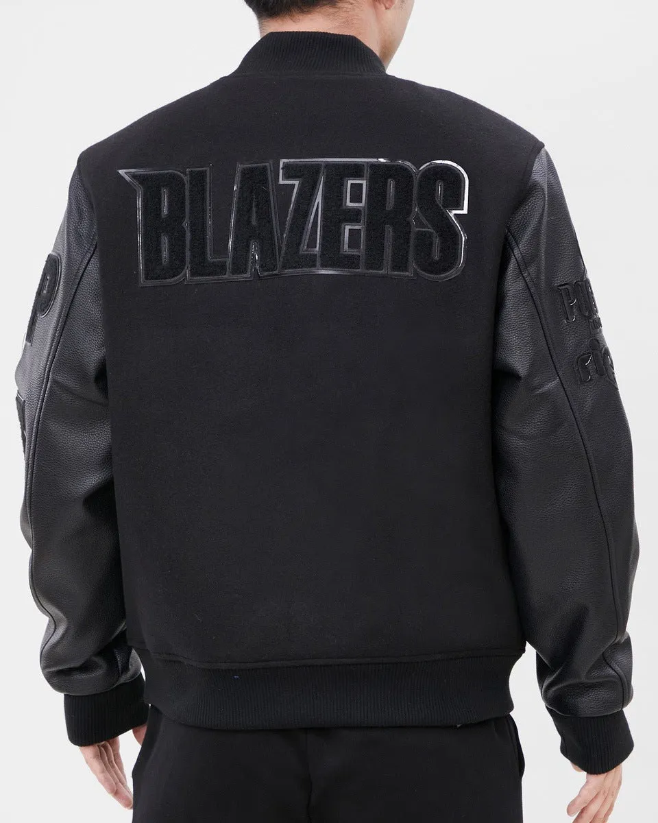 NBA PORTLAND TRAIL BLAZERS TRIPLE BLACK WOOL MEN'S VARSITY JACKET (TRIPLE BLACK)
