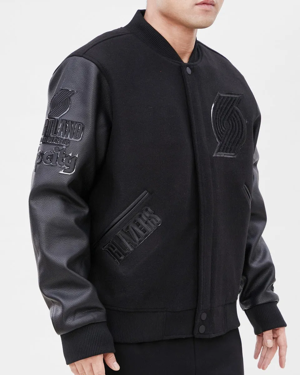 NBA PORTLAND TRAIL BLAZERS TRIPLE BLACK WOOL MEN'S VARSITY JACKET (TRIPLE BLACK)