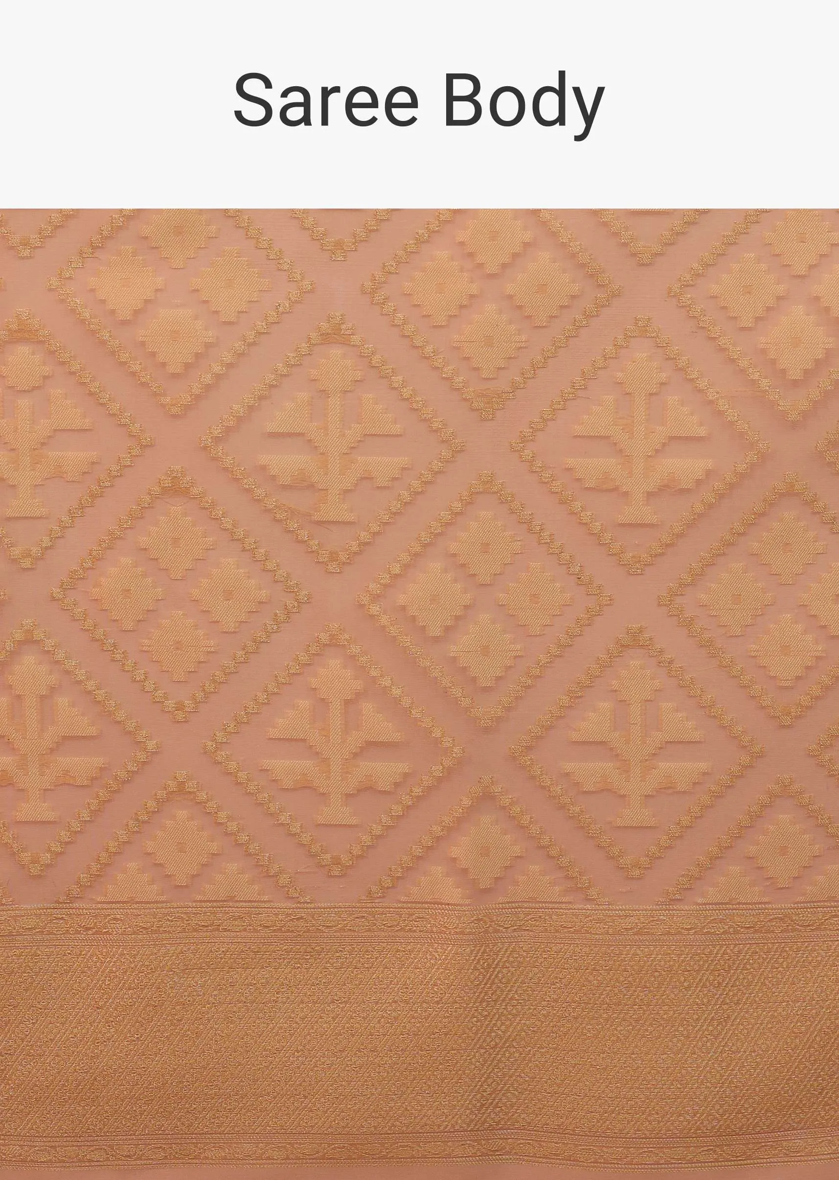 Peach Pink Saree In Pure Handloom Cotton With Banarasi Chanderi Weave