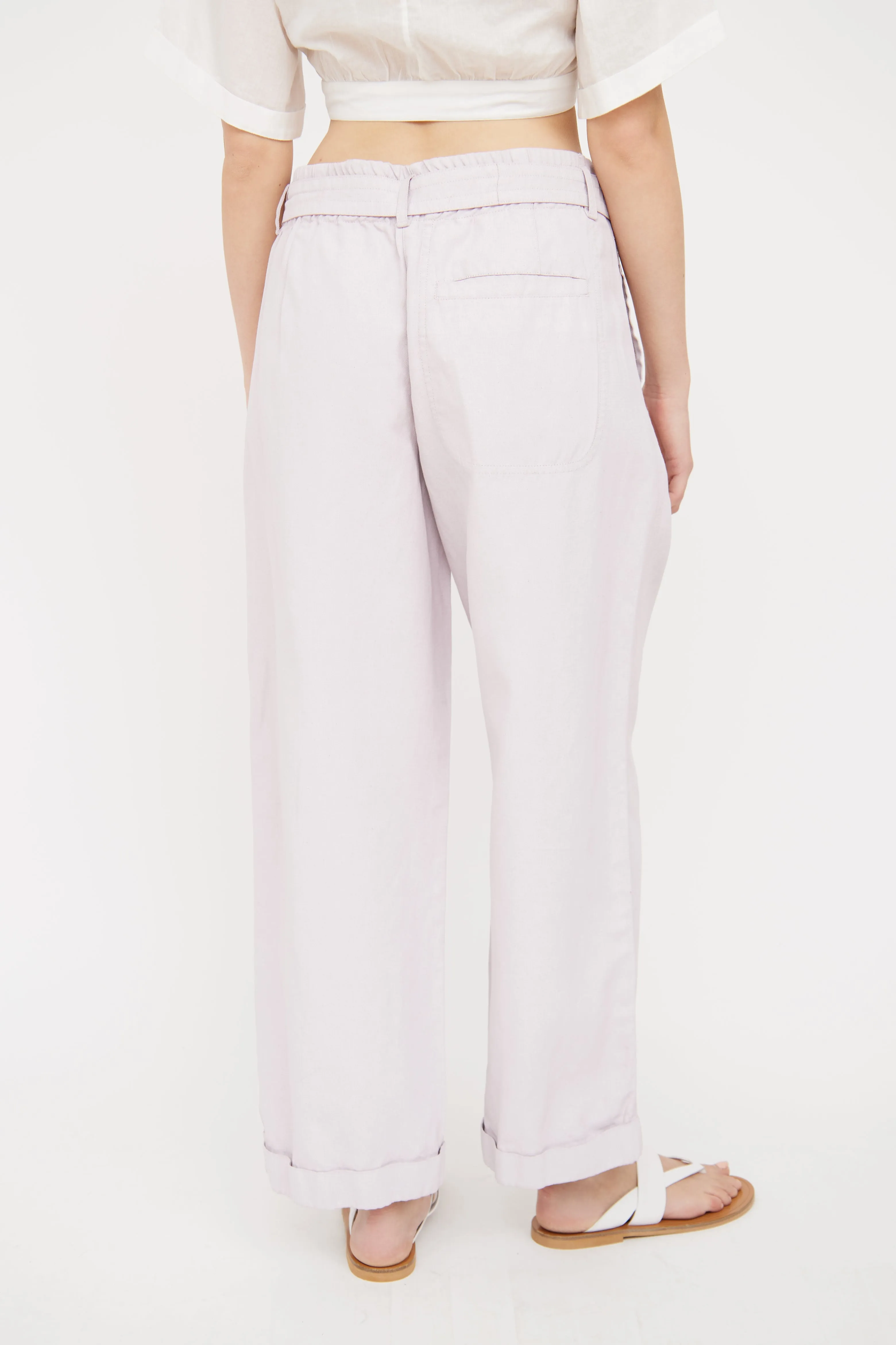 Pink Linen Blend Wide Legged Trouser