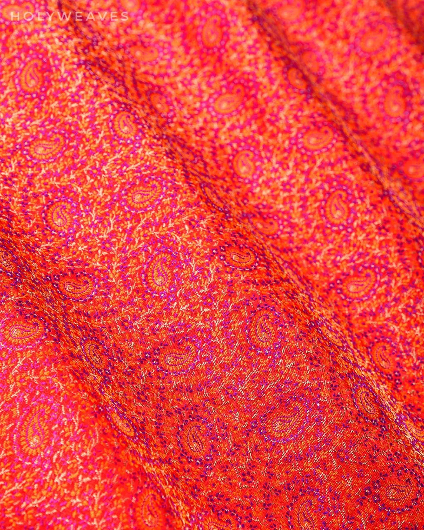 Red Banarasi Jamawar Handwoven Katan Silk Unisex Fabric with Zari Accents