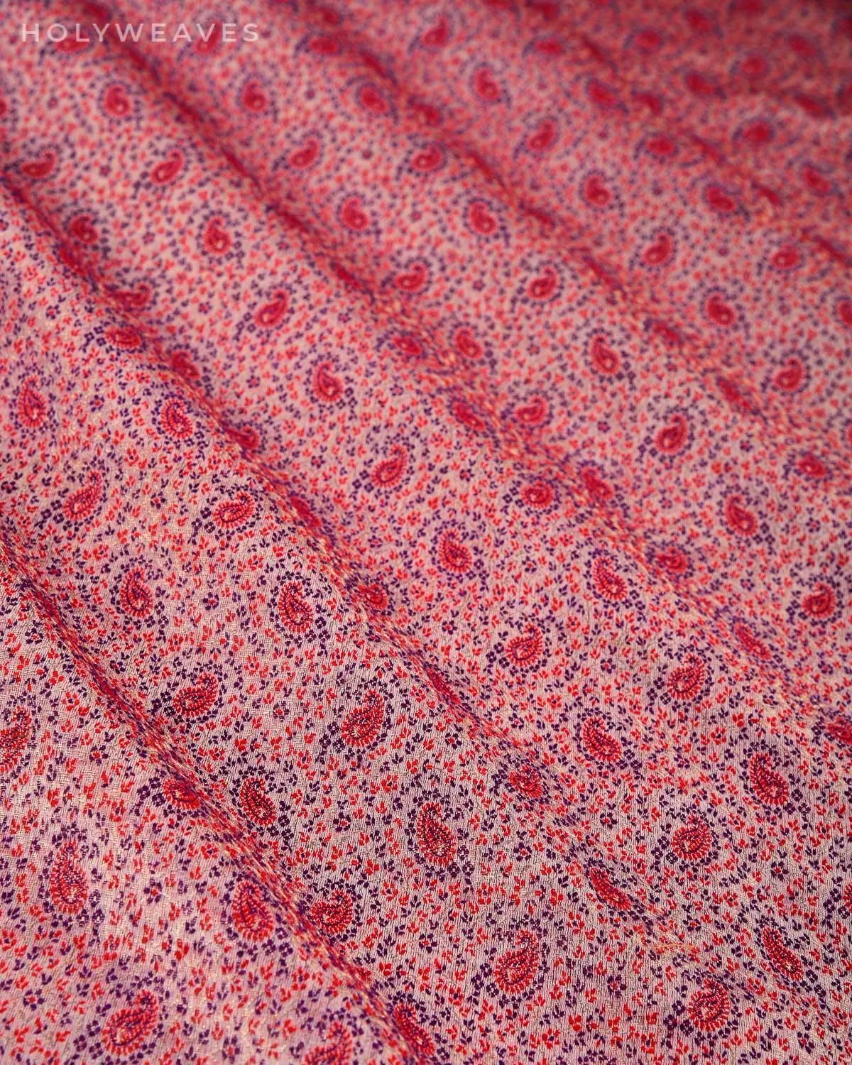Rose Gray Banarasi Tehra Jamawar Handwoven Silk-wool Unisex Fabric with Zari Accents