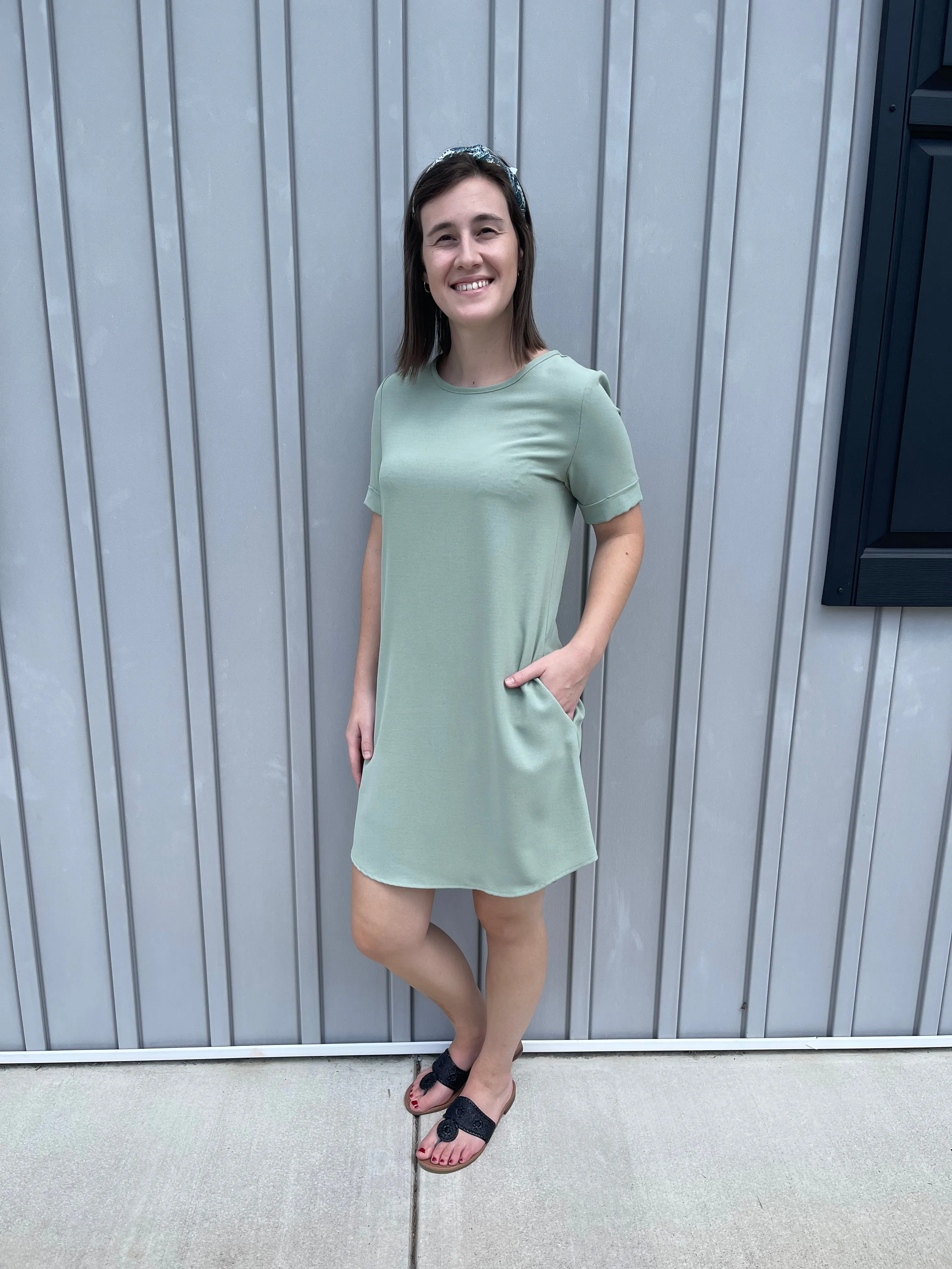 Sage green shift dress