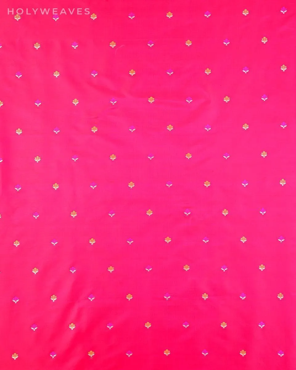 Shot Red-Pink Banarasi Alfi Maheen Buti Kadhuan Brocade Handwoven Katan Silk Fabric