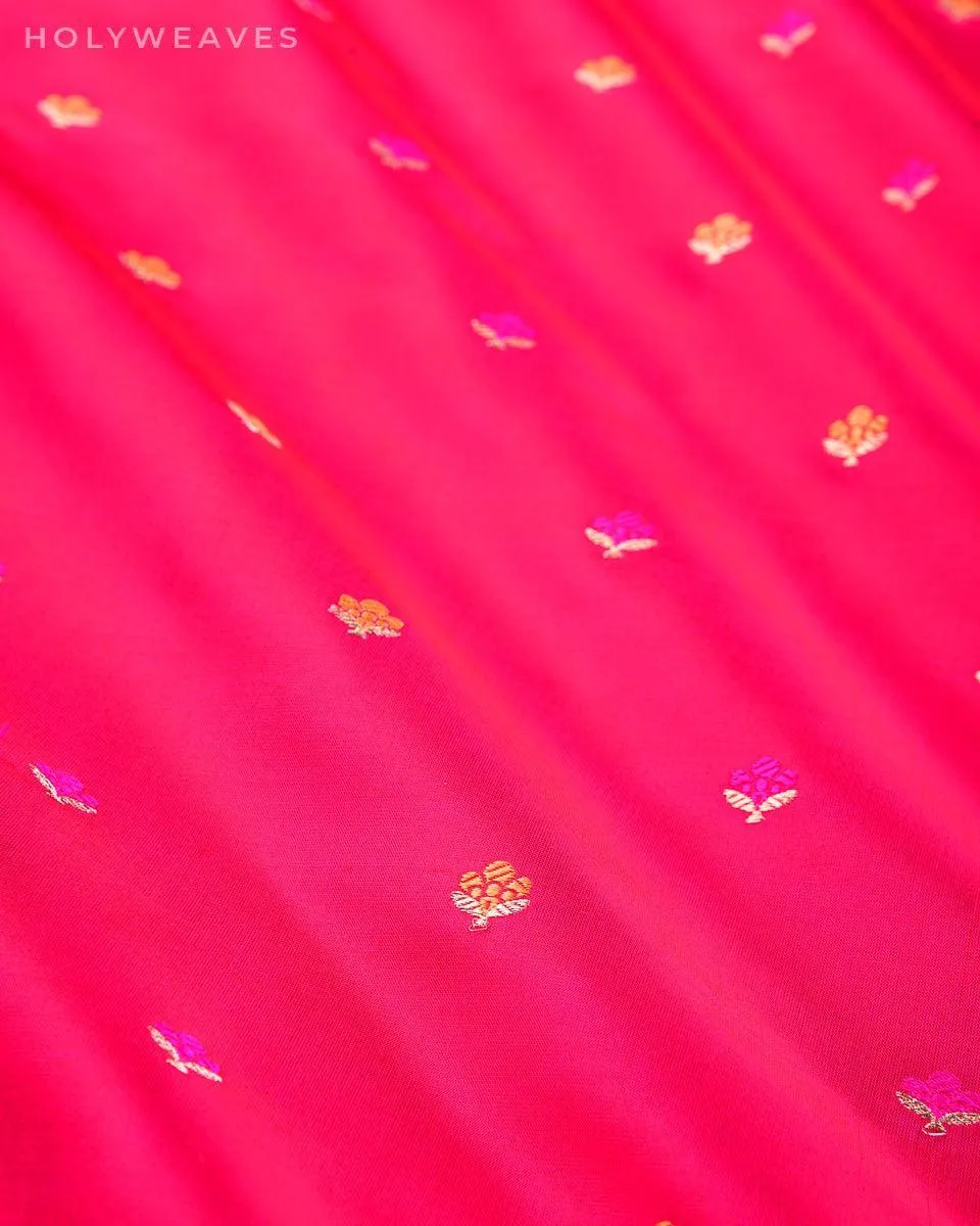 Shot Red-Pink Banarasi Alfi Maheen Buti Kadhuan Brocade Handwoven Katan Silk Fabric