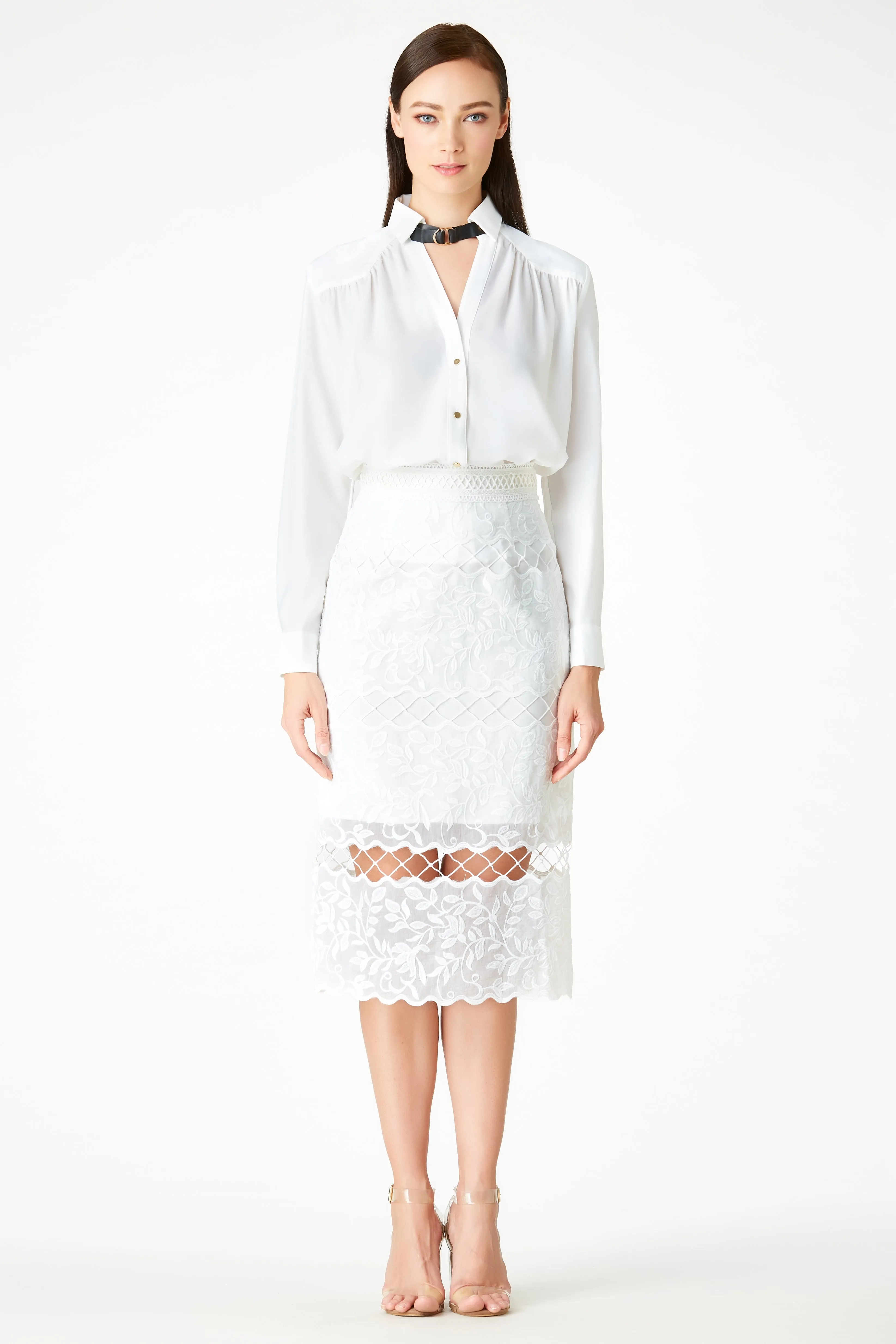 SS'18 Embroidered Pencil Skirt - White