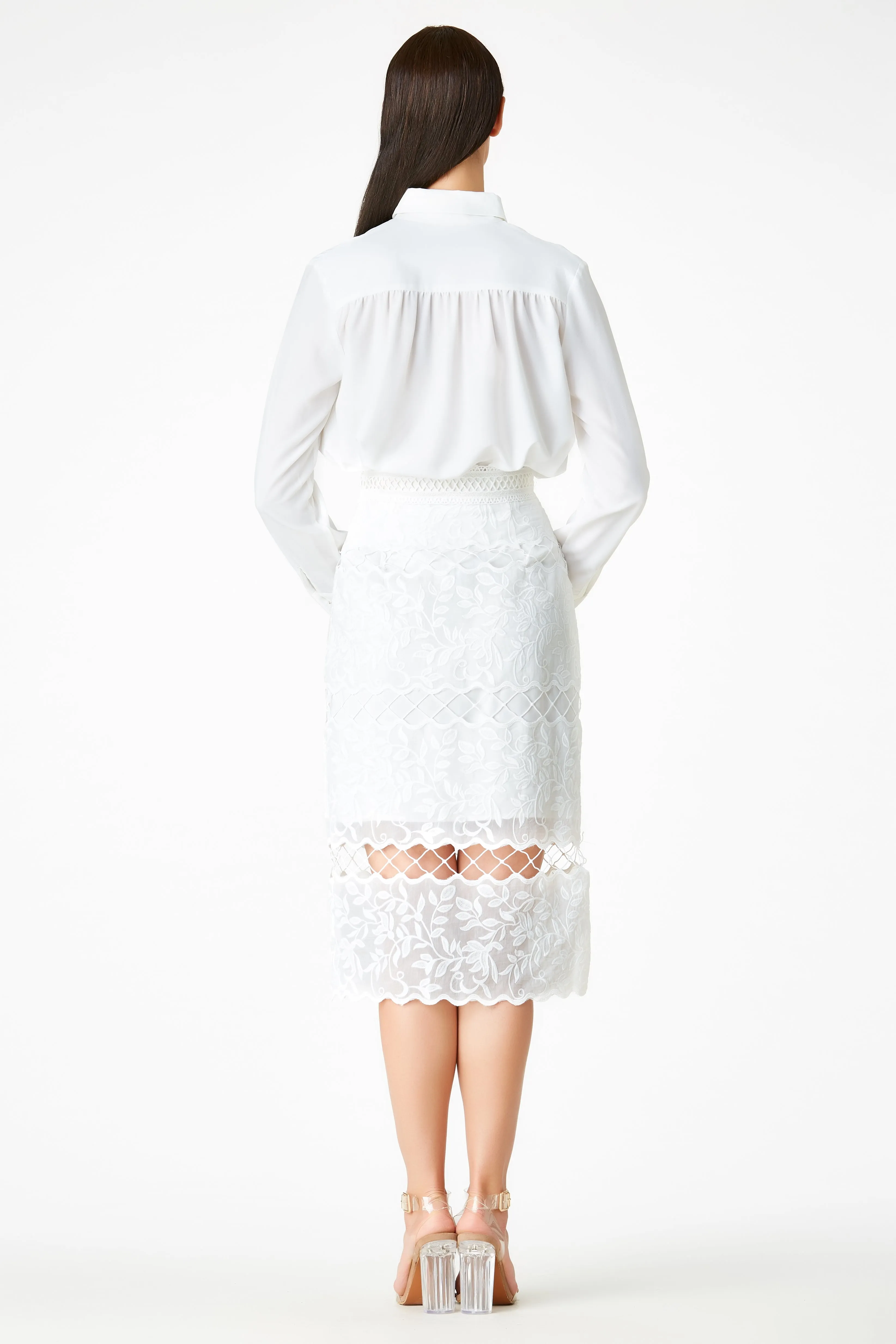 SS'18 Embroidered Pencil Skirt - White
