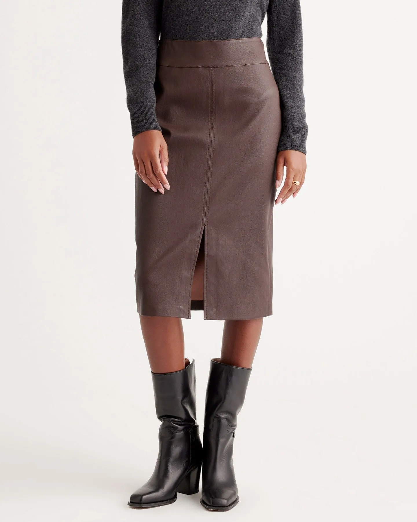 Stretch Leather Pencil Skirt