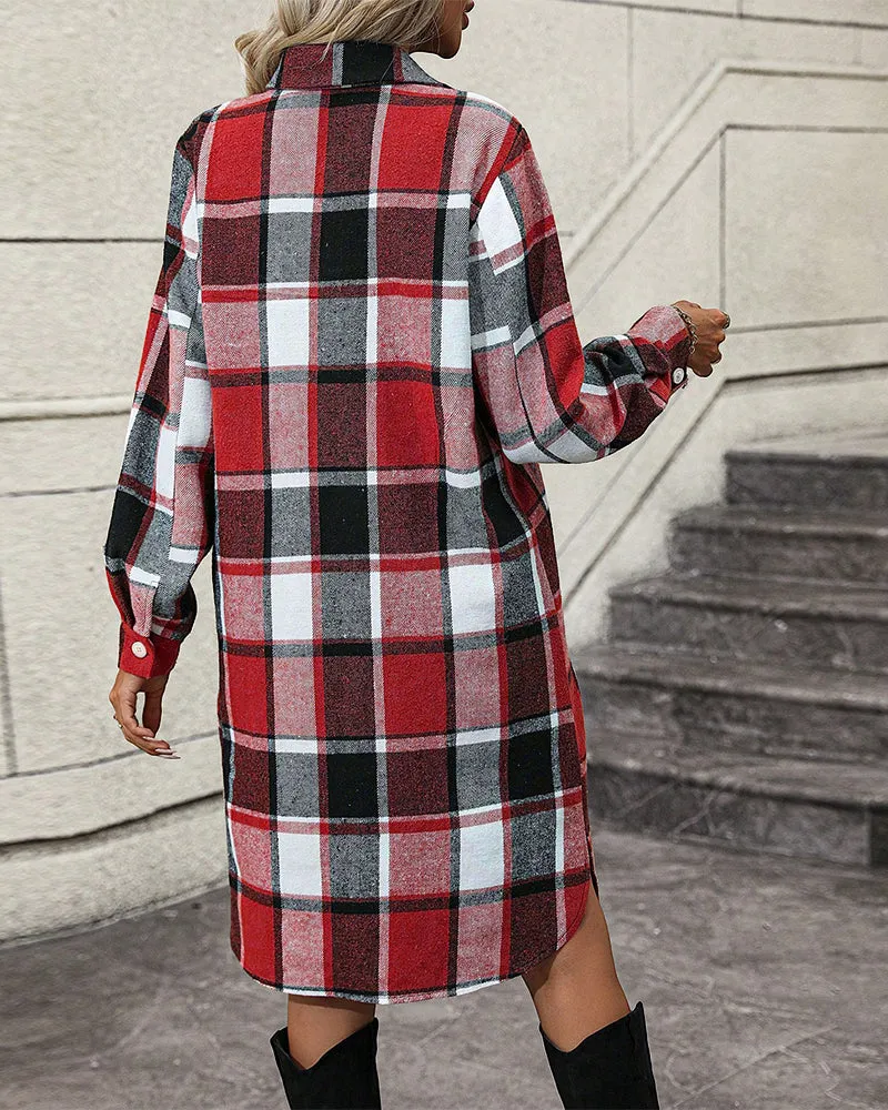 TastyHottie - Plaid Lapel Shift Dress
