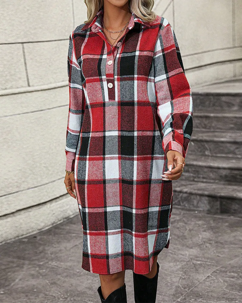 TastyHottie - Plaid Lapel Shift Dress