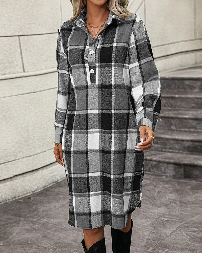 TastyHottie - Plaid Lapel Shift Dress