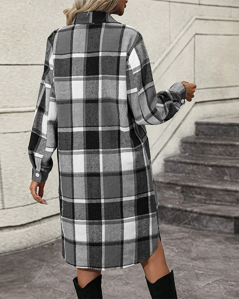 TastyHottie - Plaid Lapel Shift Dress