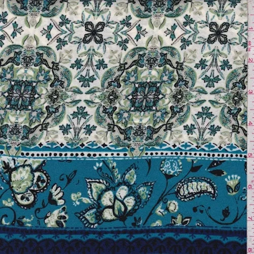 Teal Blue/Jade Stylized Stripe Crepe Fabric
