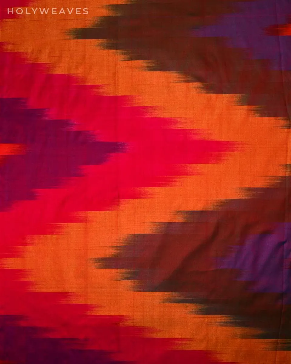 Vibgyor Red Banarasi Chevron Ikat Handwoven Katan Silk Fabric