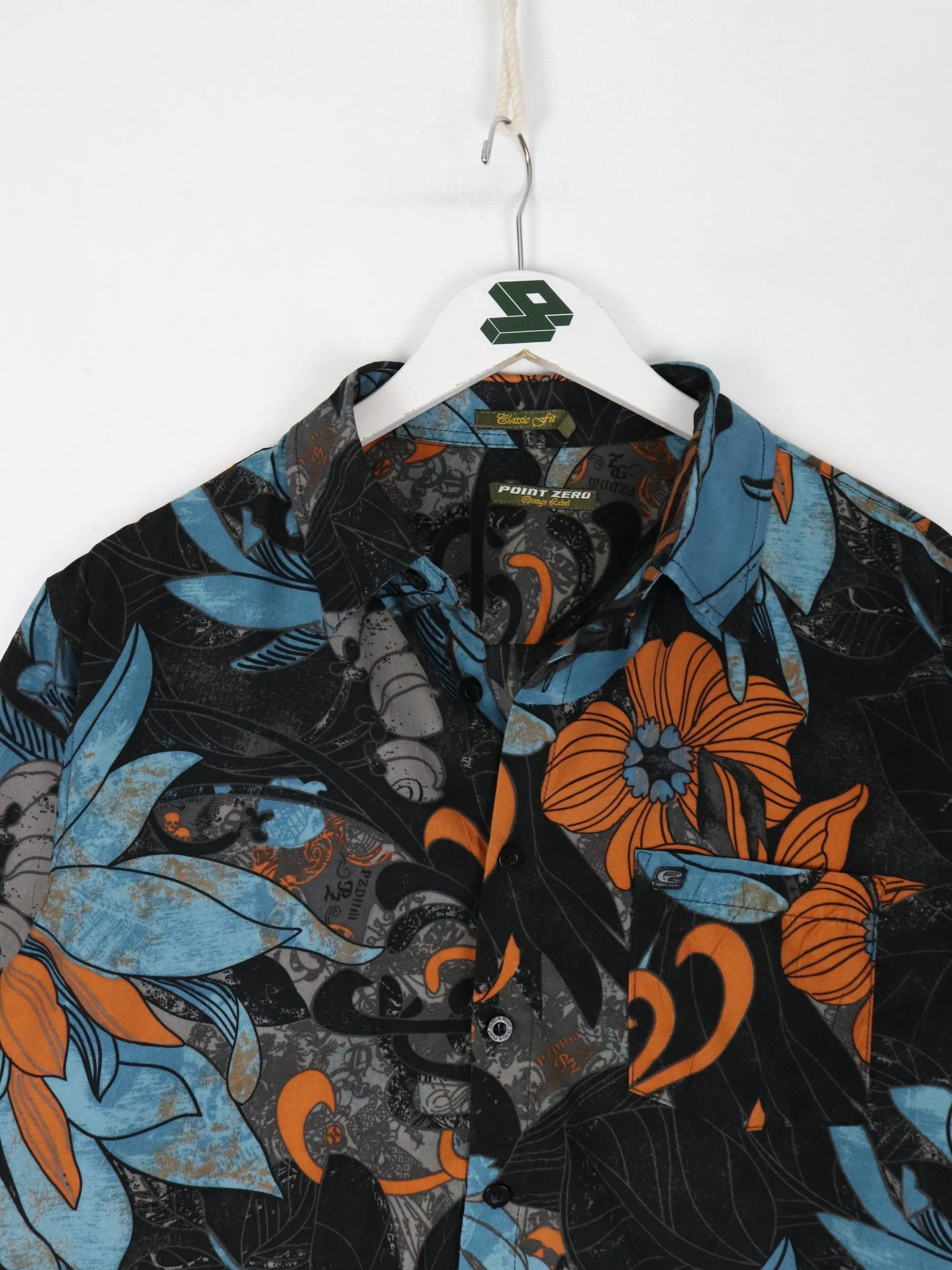 Vintage Point Zero Shirt Mens Medium Hawaiian Floral Button Up